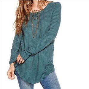 Chaser Long‎ Sleeve Waffle Knit Teal Medium